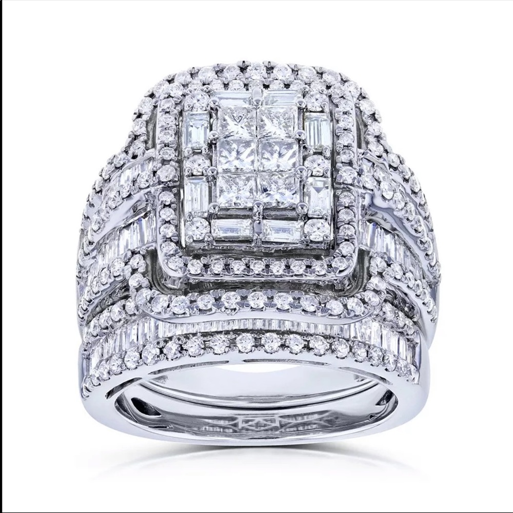 New Luxury 925 Silver Diamond 2 pc Set Ring 💍 - Picture 3 of 6